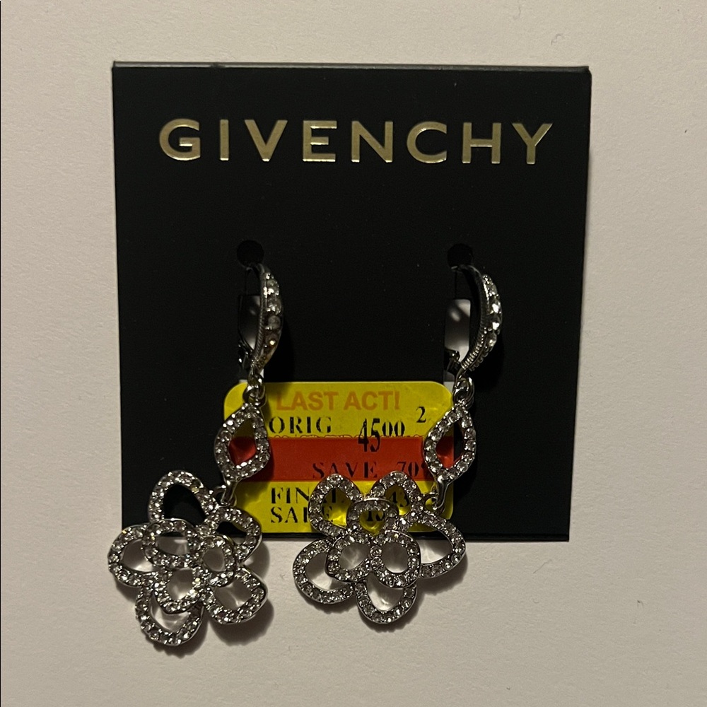 Givenchy Silver Floral Crystal Drop Earrings